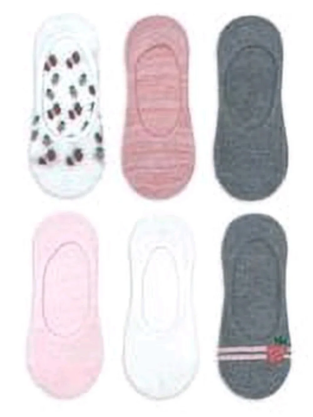 No Boundaries White Liner Socks with Pink & Green Strawberry Print - 6 Pair